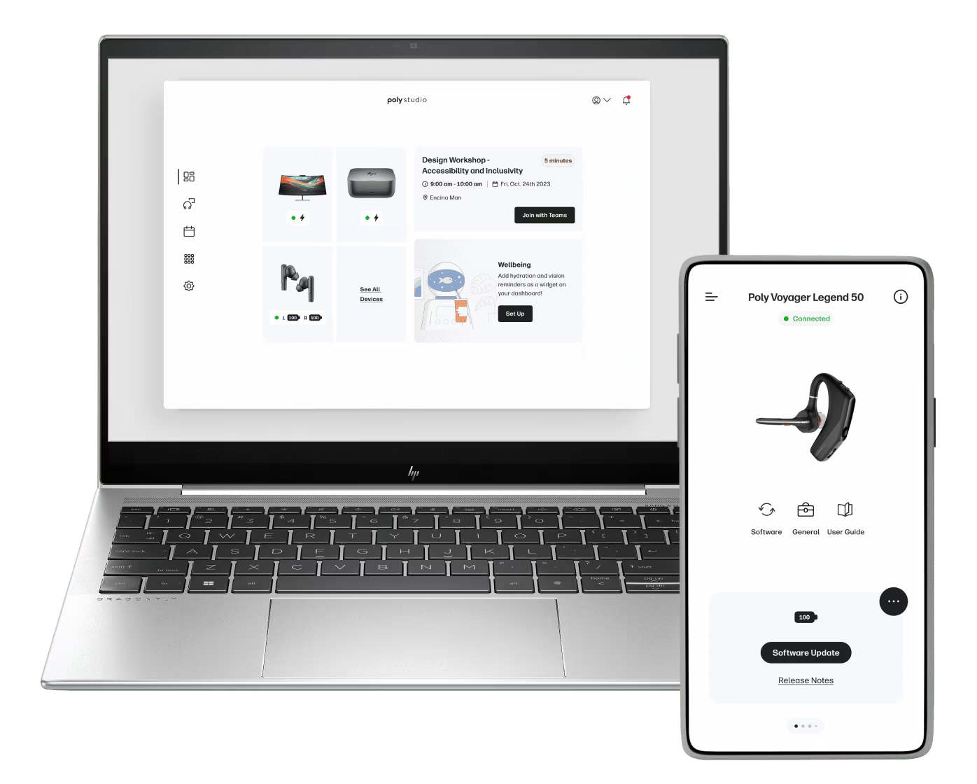 Poly Studio aberto em um notebook e no celular
